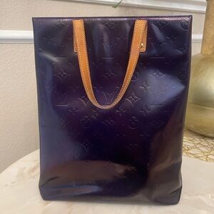 Louis Vuitton patent tote custom dye dark purple satin